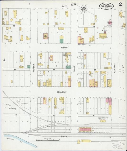 Sanborn Fire Insurance Map from Sauk Rapids, Benton County, Minnesota (1904), Sheet #0002 - Historic Sanborn Fire Insurance Map Print, vintage old map wall art, antique decor, genealogy gift, Minnesota Minnesota map