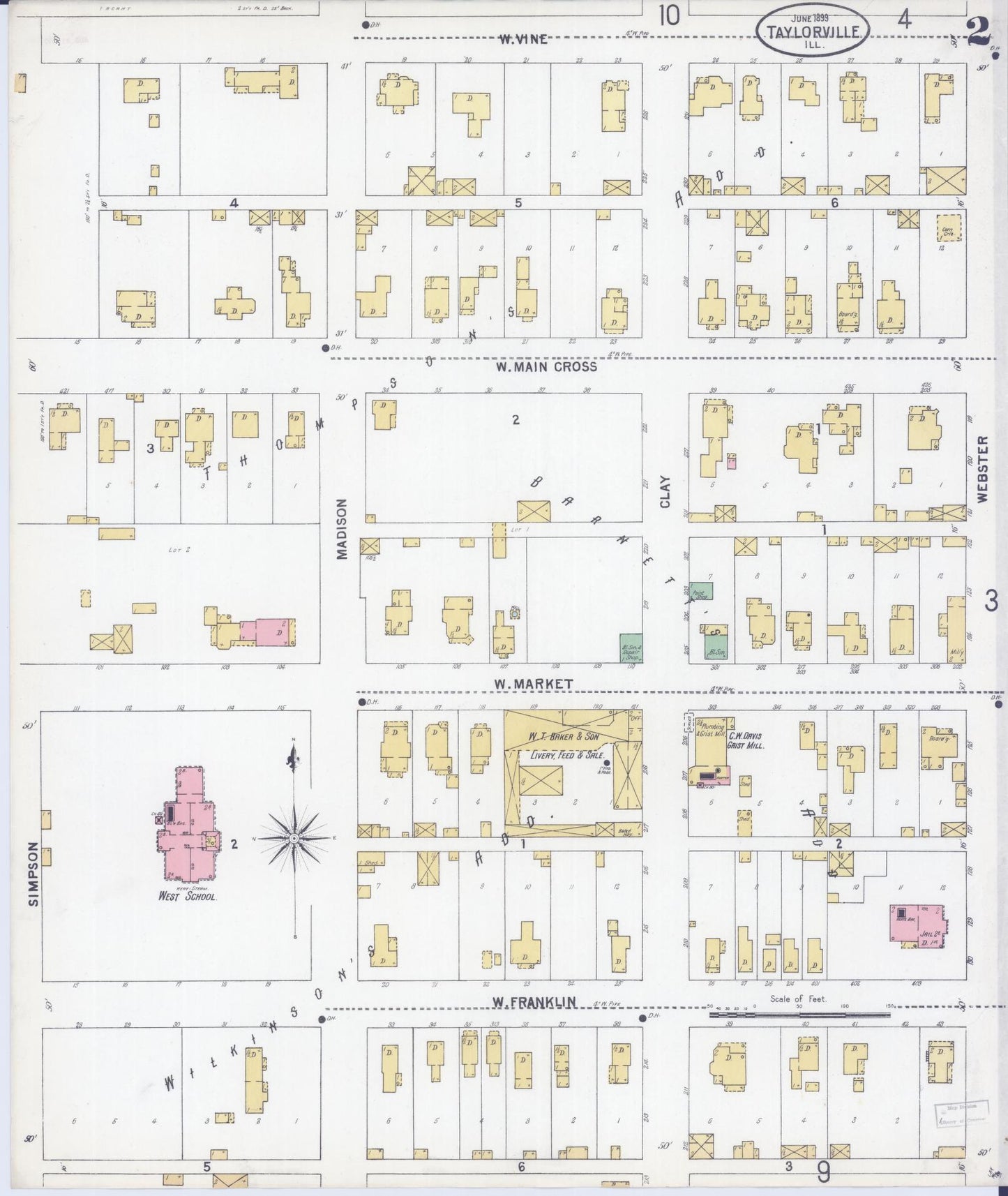 Sanborn Fire Insurance Map from Taylorville, Christian County, Illinois (1899), Sheet #0002 - Complete Map Set gallery image, historic Sanborn map, vintage wall art, Illinois Illinois