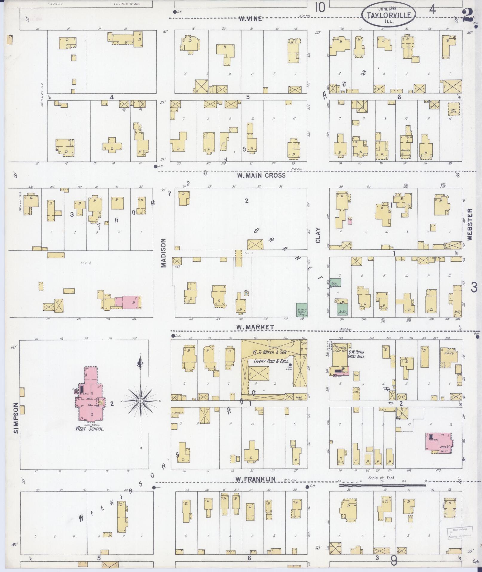 Sanborn Fire Insurance Map from Taylorville, Christian County, Illinois (1899), Sheet #0002 - Complete Map Set gallery image, historic Sanborn map, vintage wall art, Illinois Illinois