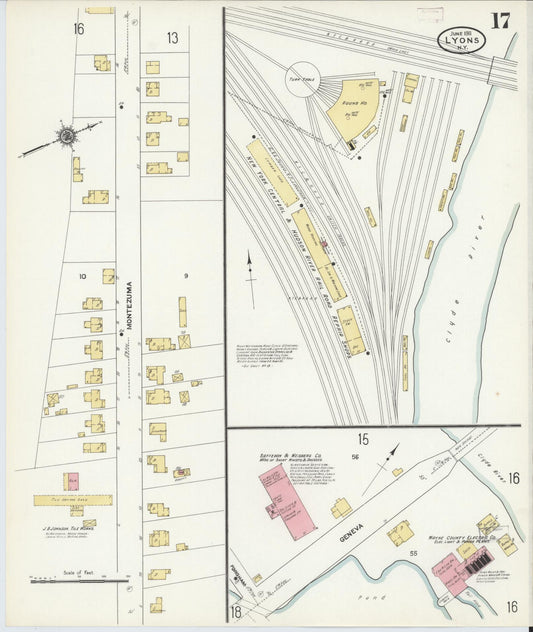 Sanborn Fire Insurance Map from Lyons, Wayne County, New York (1911), Sheet #0017 - Historic Sanborn Fire Insurance Map Print, vintage old map wall art, antique decor, genealogy gift, New York New York map
