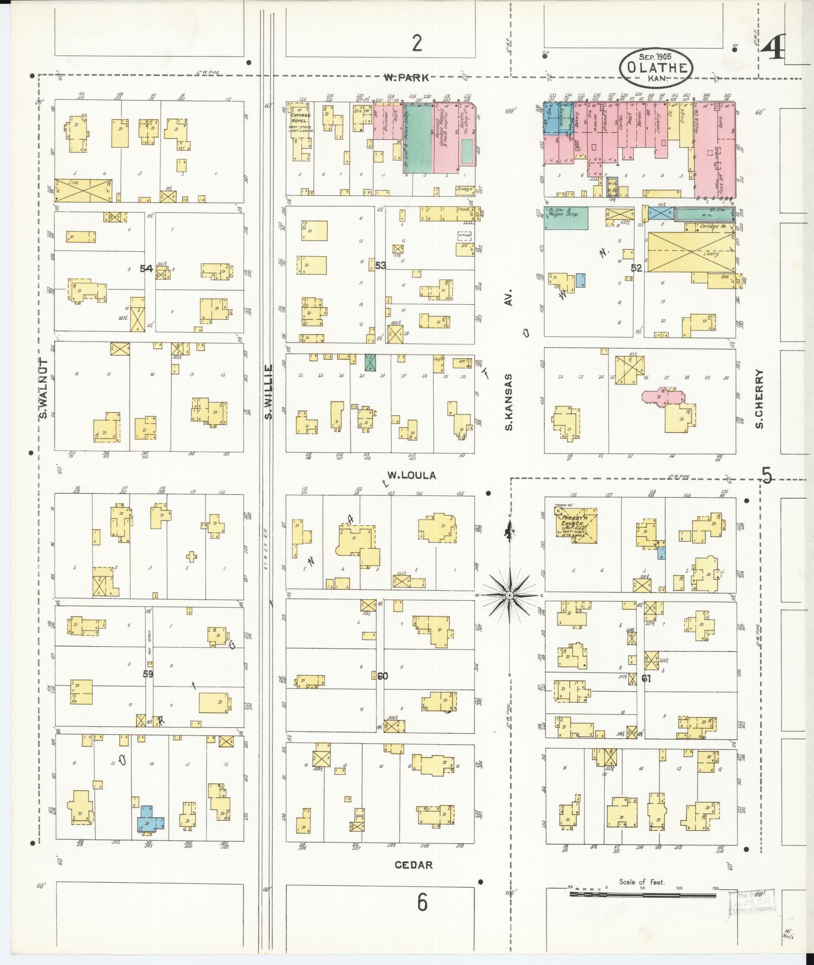 Sanborn Fire Insurance Map from Olathe, Johnson County, Kansas (1905), Sheet #0004 - Complete Map Set gallery image, historic Sanborn map, vintage wall art, Kansas Kansas