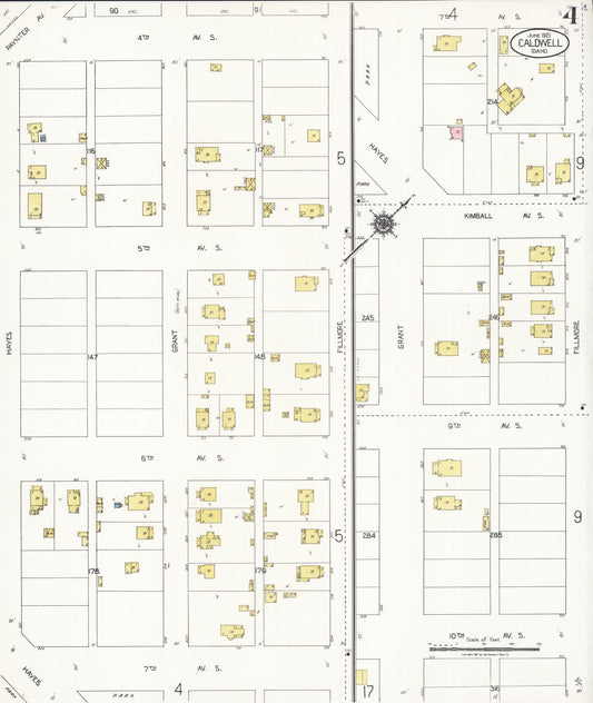 Sanborn Fire Insurance Map from Caldwell, Canyon County, Idaho (1921), Sheet #0004 - Historic Sanborn Fire Insurance Map Print, vintage old map wall art, antique decor, genealogy gift, Idaho Idaho map