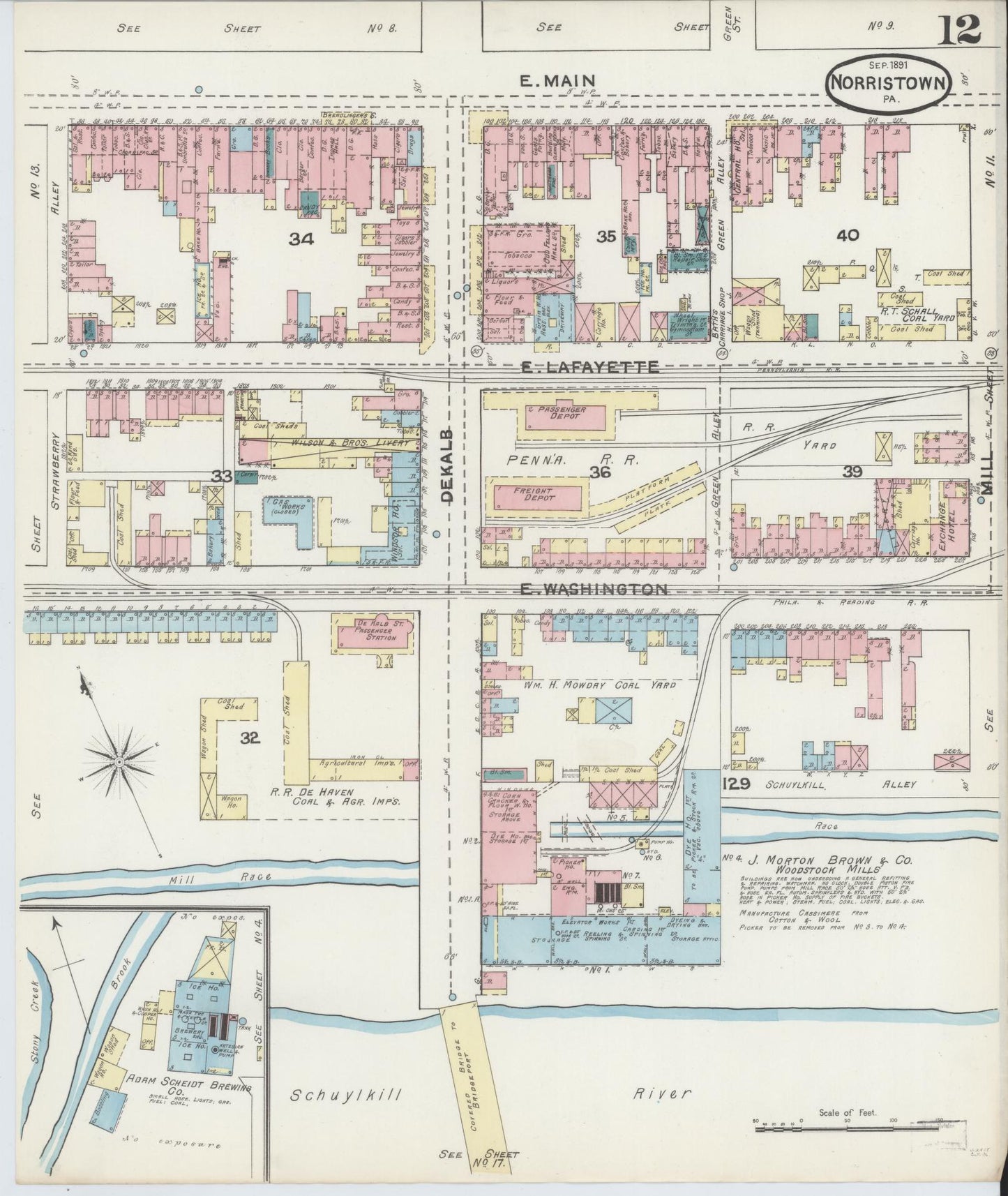 Sanborn Fire Insurance Map from Norristown, Montgomery County, Pennsylvania (1891), Sheet #0012 - Complete Map Set gallery image, historic Sanborn map, vintage wall art, Pennsylvania Pennsylvania