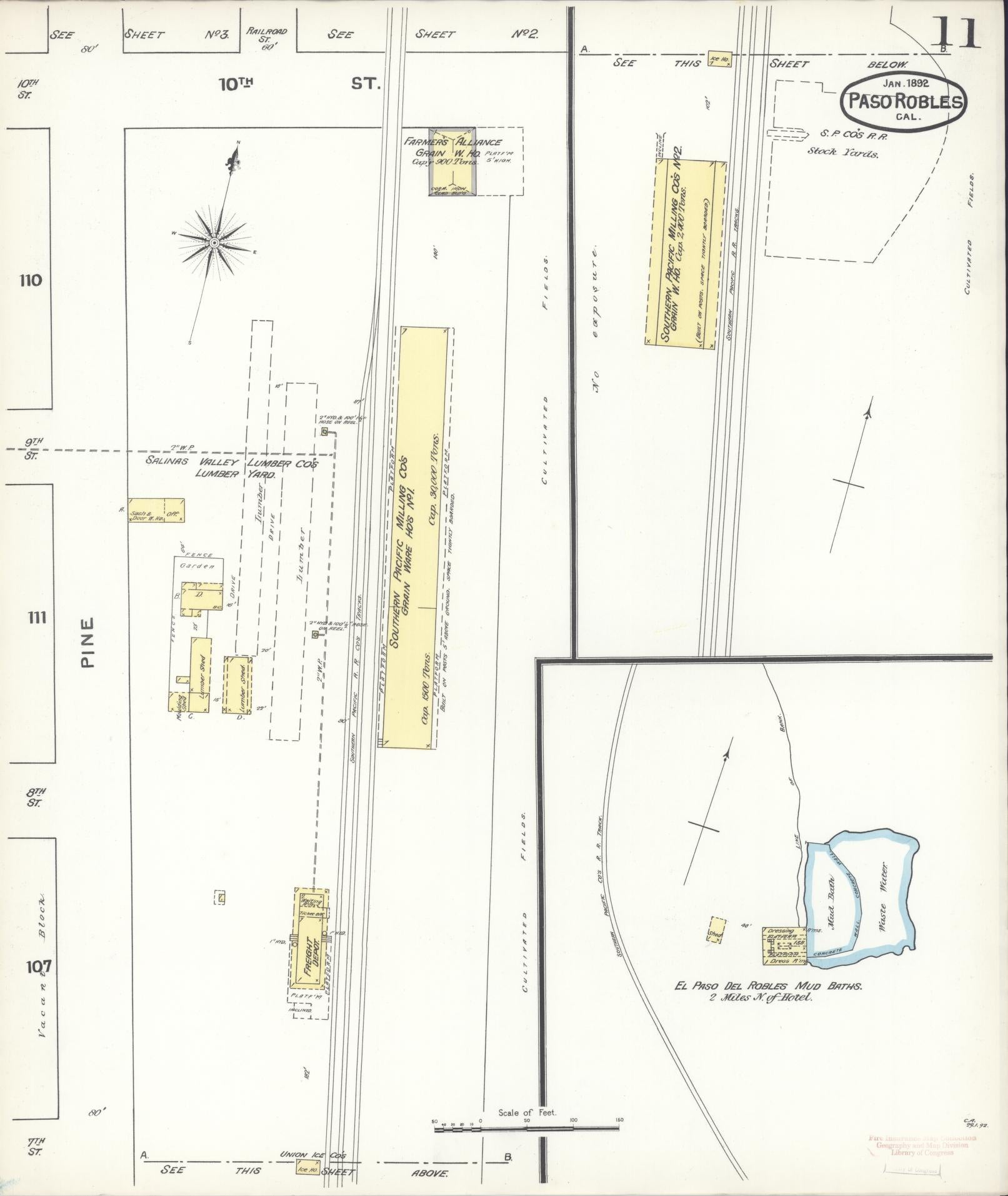 Sanborn Fire Insurance Map from Paso Robles, San Luis Obispo County, California (1892), Sheet #0011 - Complete Map Set gallery image, historic Sanborn map, vintage wall art, California California