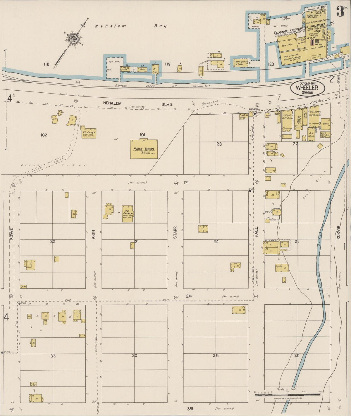 Sanborn Fire Insurance Map from Wheeler, Tillamook County, Oregon (1921), Sheet #0003 - Historic Sanborn Fire Insurance Map Print, vintage old map wall art, antique decor, genealogy gift, Oregon Oregon map