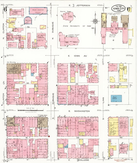 Sanborn Fire Insurance Map from Iowa City, Johnson County, Iowa (1926), Sheet #0006 - Historic Sanborn Fire Insurance Map Print, vintage old map wall art