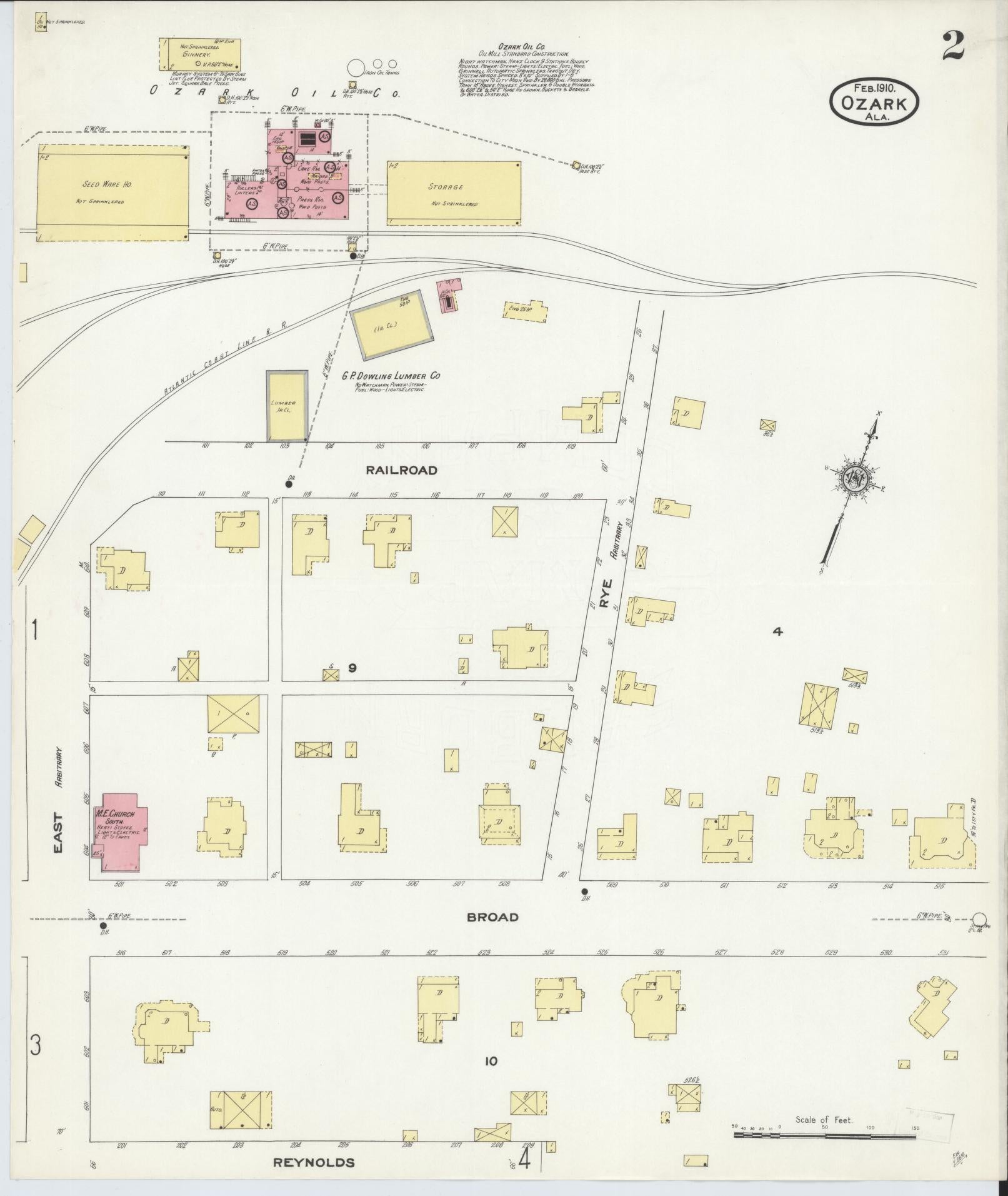Sanborn Fire Insurance Map from Ozark, Dale County, Alabama (1910), Sheet #0002 - Complete Map Set gallery image, historic Sanborn map, vintage wall art, Alabama Alabama
