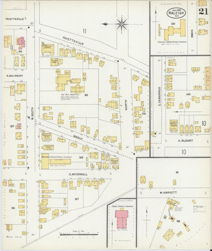Sanborn Fire Insurance Map from Raleigh, Wake County, North Carolina (1903), Sheet #0021 - Historic Sanborn Fire Insurance Map Print, vintage old map wall art, antique decor, genealogy gift, North Carolina North Carolina map