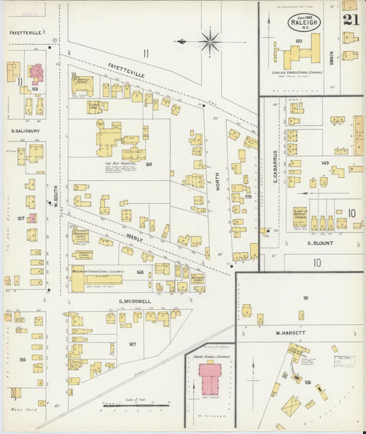 Sanborn Fire Insurance Map from Raleigh, Wake County, North Carolina (1903), Sheet #0021 - Historic Sanborn Fire Insurance Map Print, vintage old map wall art, antique decor, genealogy gift, North Carolina North Carolina map