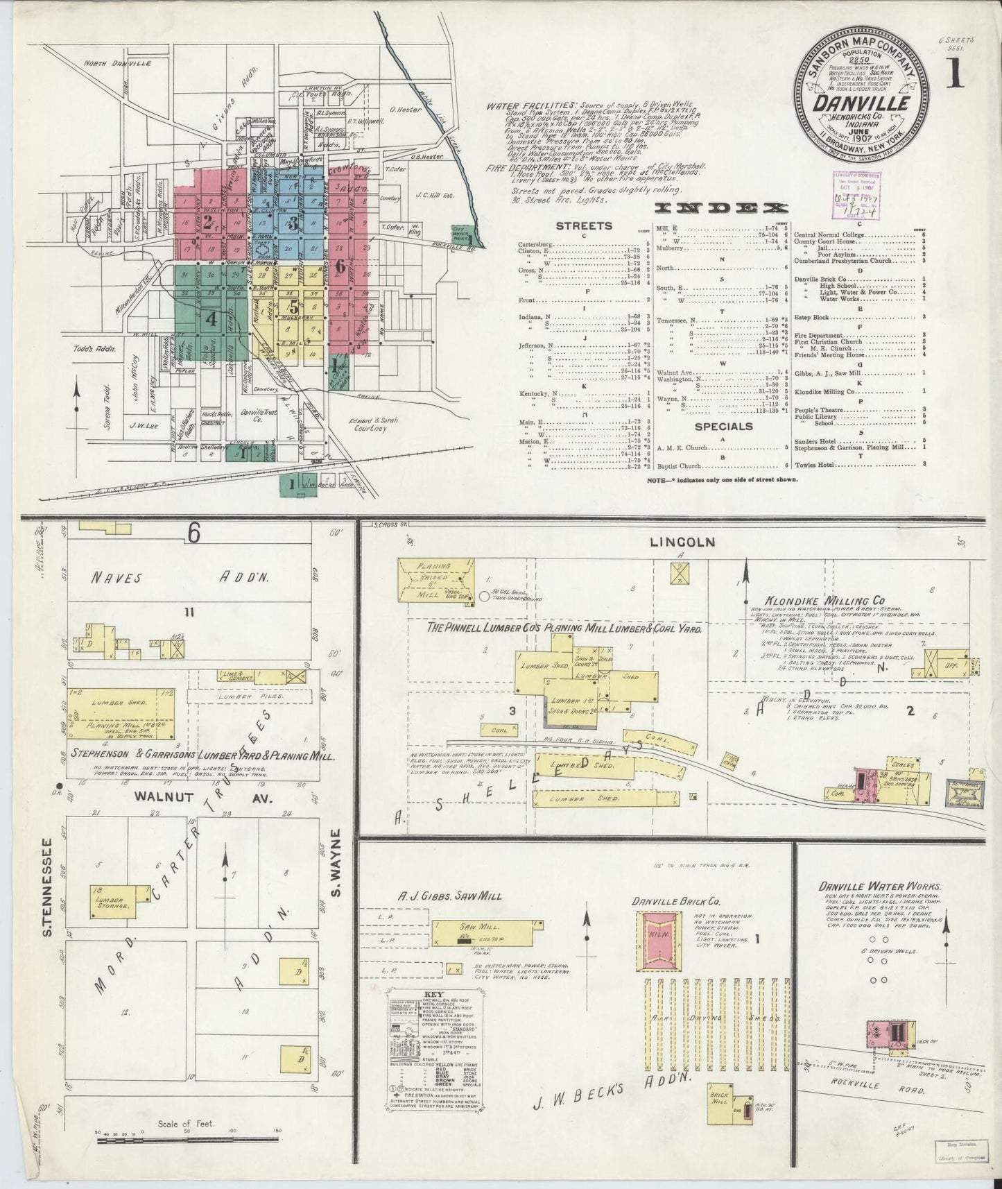 Sanborn Fire Insurance Map from Danville, Hendricks County, Indiana. (1907) – Historic Sanborn Fire Insurance Map Print