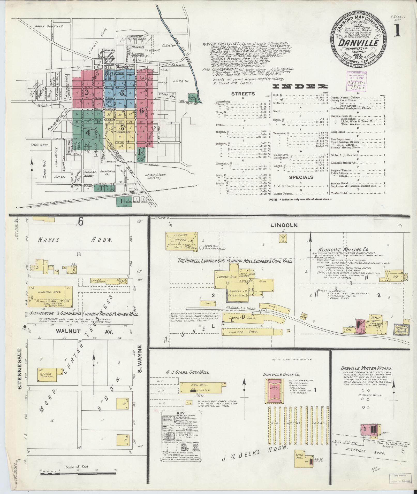 Sanborn Fire Insurance Map from Danville, Hendricks County, Indiana. (1907) – Historic Sanborn Fire Insurance Map Print