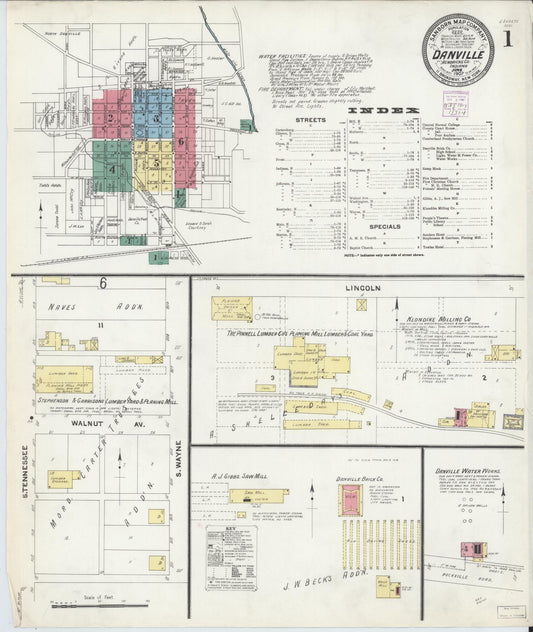 Sanborn Fire Insurance Map from Danville, Hendricks County, Indiana. (1907) – Historic Sanborn Fire Insurance Map Print