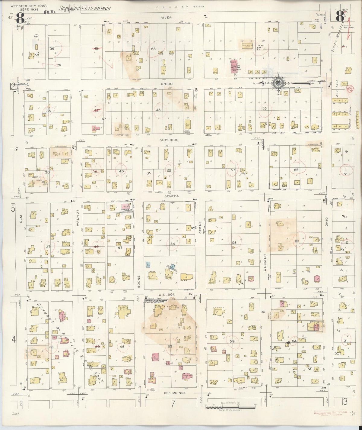 Sanborn Fire Insurance Map from Webster City, Hamilton County, Iowa (1950), Sheet #0008 - Historic Sanborn Fire Insurance Map Print, vintage old map wall art