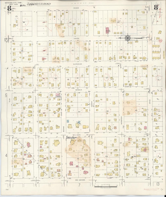 Sanborn Fire Insurance Map from Webster City, Hamilton County, Iowa (1950), Sheet #0008 - Historic Sanborn Fire Insurance Map Print, vintage old map wall art