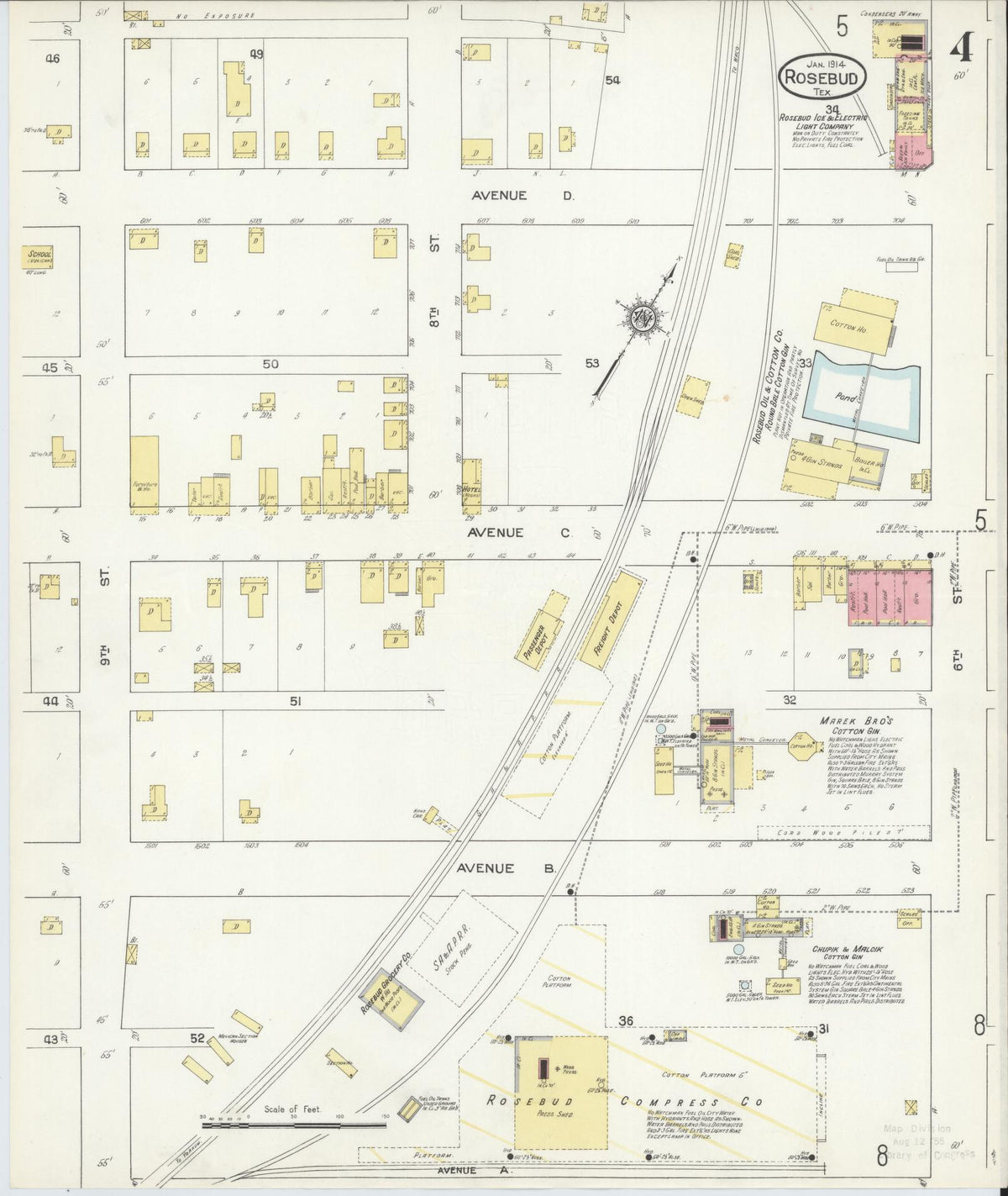 Sanborn Fire Insurance Map from Rosebud, Falls County, Texas (1914), Sheet #0004 - Historic Sanborn Fire Insurance Map Print, vintage old map wall art, antique decor, genealogy gift, Texas Texas map