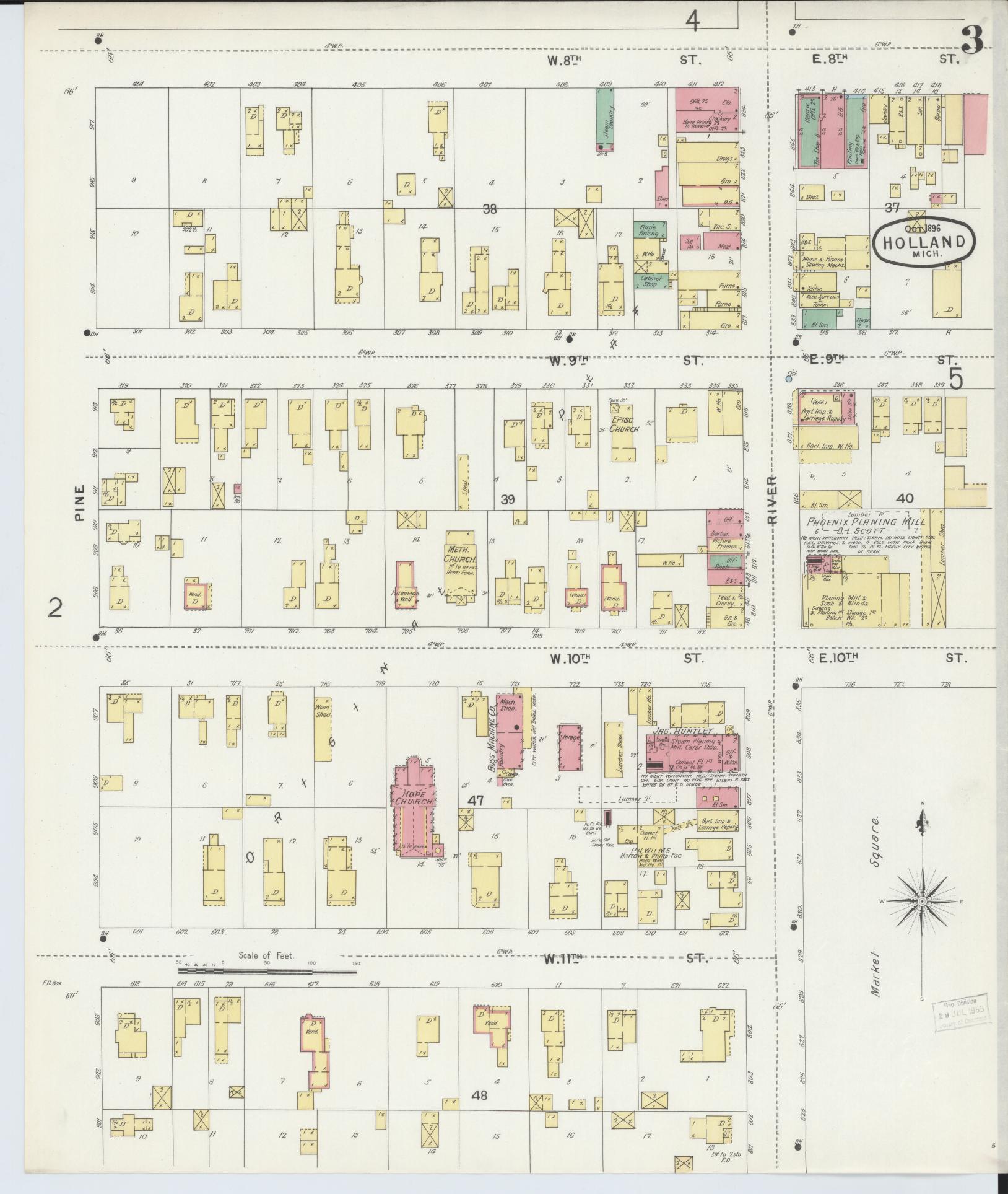 Sanborn Fire Insurance Map from Holland, Ottawa County, Michigan (1896), Sheet #0003 - Complete Map Set gallery image, historic Sanborn map, vintage wall art, Michigan Michigan