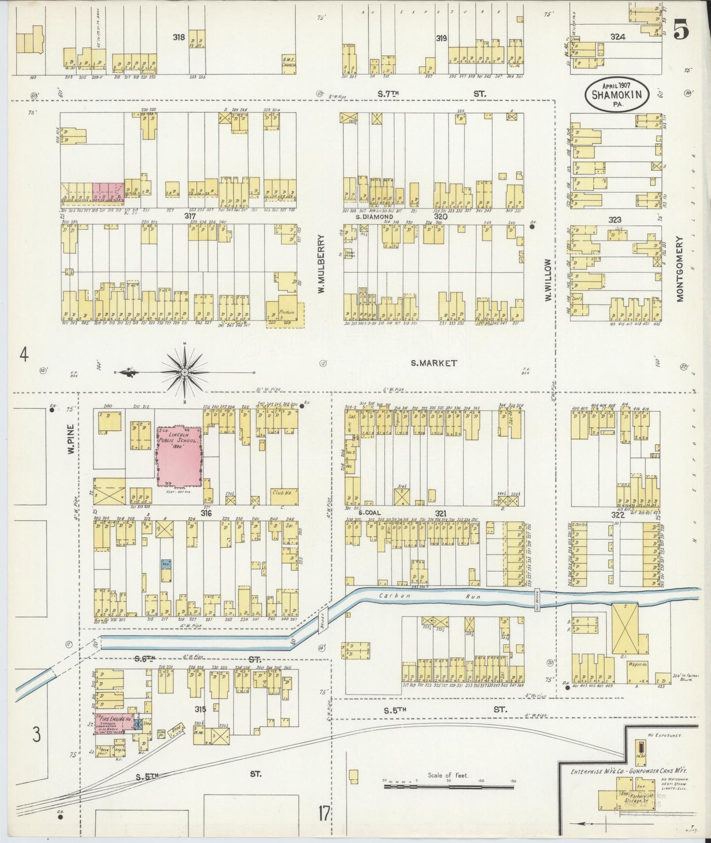 Sanborn Fire Insurance Map from Shamokin, Northumberland County, Pennsylvania (1907), Sheet #0005 - Complete Map Set gallery image, historic Sanborn map, vintage wall art, Pennsylvania Pennsylvania