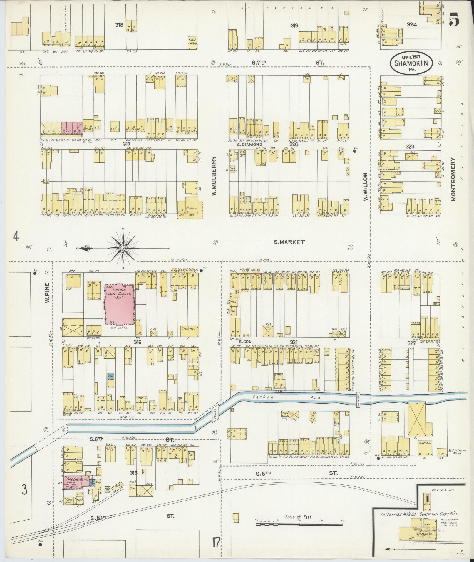 Sanborn Fire Insurance Map from Shamokin, Northumberland County, Pennsylvania (1907), Sheet #0005 - Complete Map Set gallery image, historic Sanborn map, vintage wall art, Pennsylvania Pennsylvania