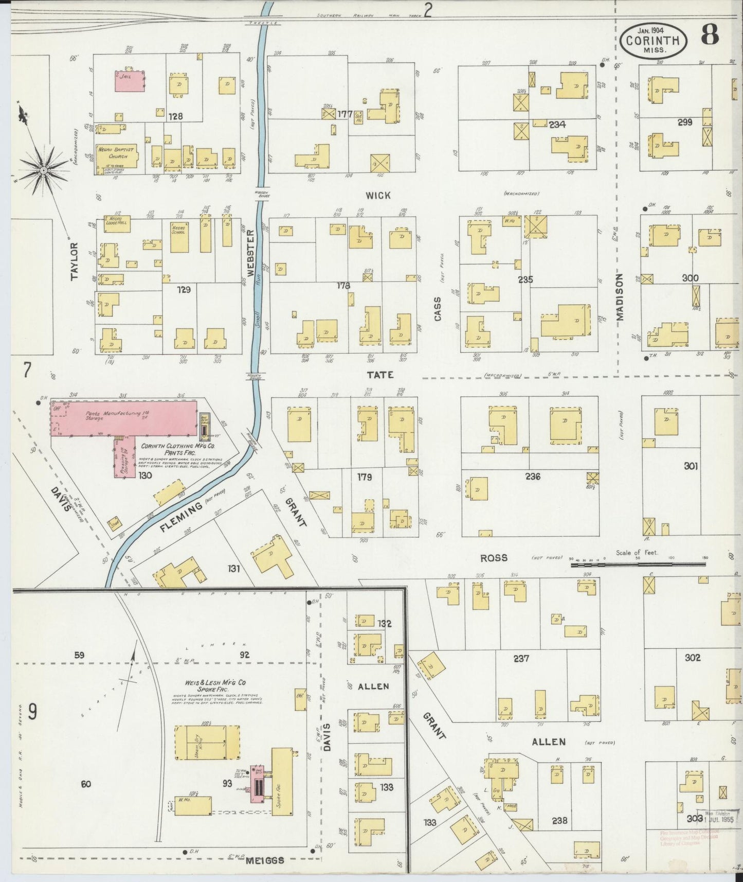 Sanborn Fire Insurance Map from Corinth, Alcorn County, Mississippi (1904), Sheet #0008 - Complete Map Set gallery image, historic Sanborn map, vintage wall art, Mississippi Mississippi