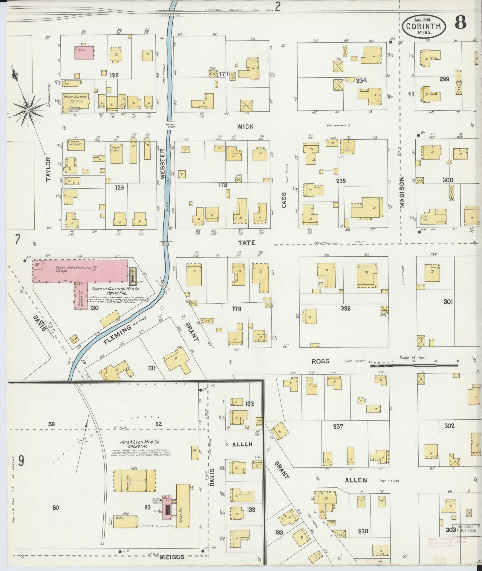 Sanborn Fire Insurance Map from Corinth, Alcorn County, Mississippi (1904), Sheet #0008 - Complete Map Set gallery image, historic Sanborn map, vintage wall art, Mississippi Mississippi