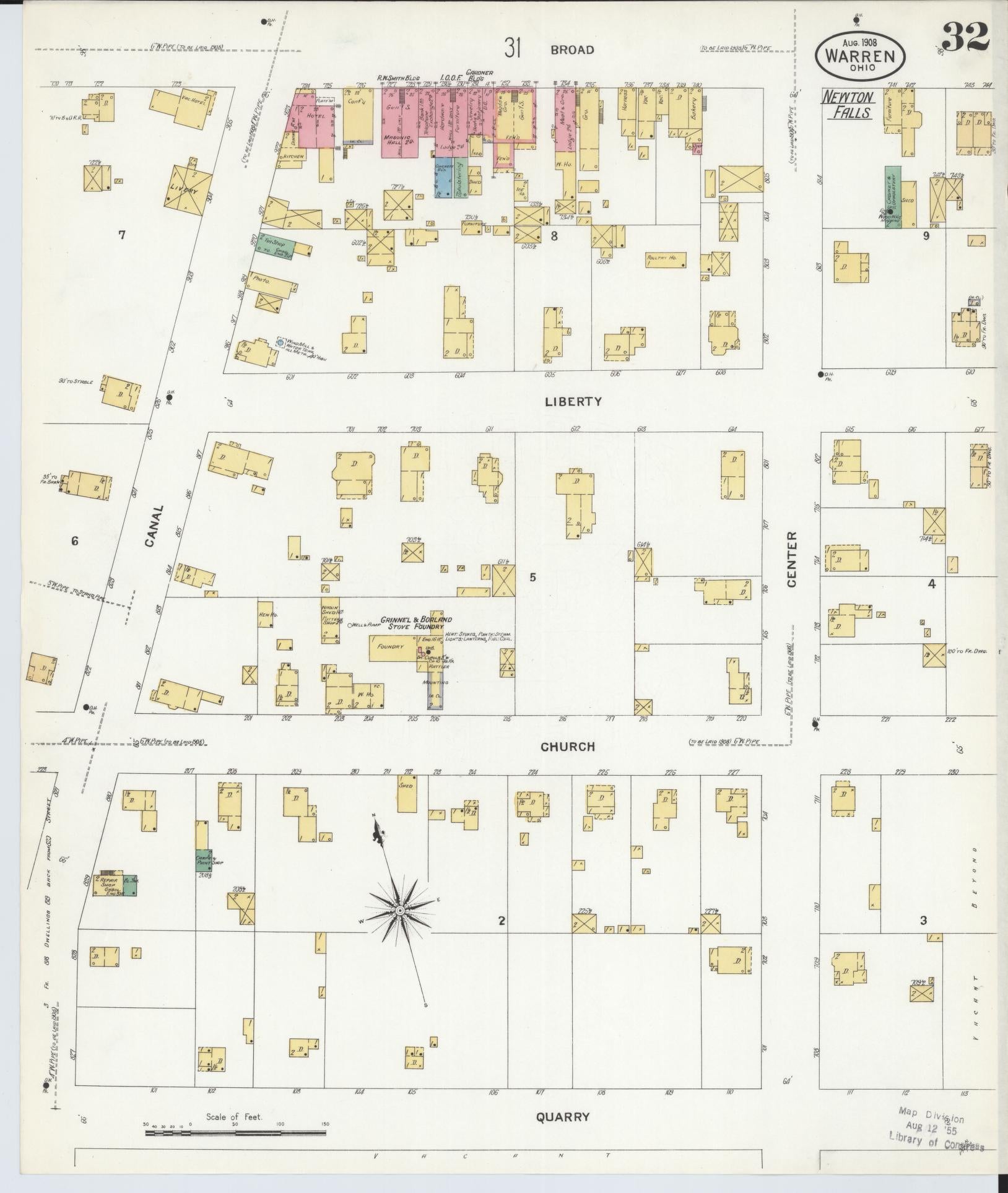 Sanborn Fire Insurance Map from Warren, Trumbull County, Ohio (1908), Sheet #0032 - Historic Sanborn Fire Insurance Map Print, vintage old map wall art, antique decor, genealogy gift, Ohio Ohio map