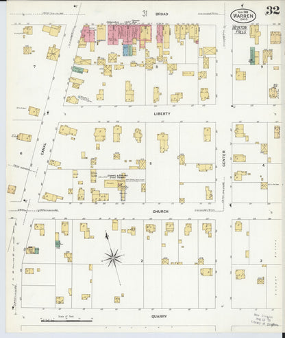 Sanborn Fire Insurance Map from Warren, Trumbull County, Ohio (1908), Sheet #0032 - Historic Sanborn Fire Insurance Map Print, vintage old map wall art, antique decor, genealogy gift, Ohio Ohio map