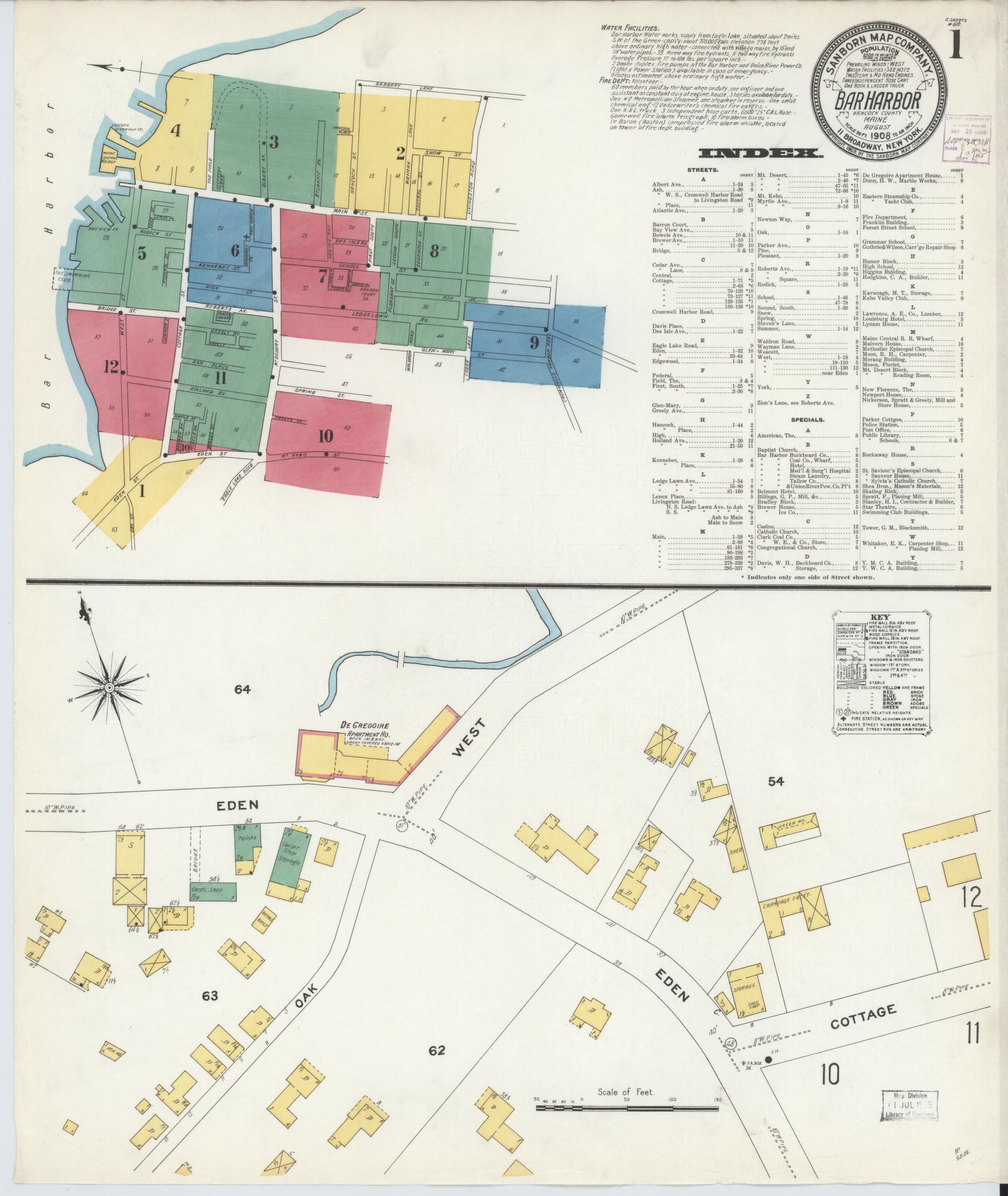 Sanborn Fire Insurance Map from Bar Harbor, Hancock County, Maine. (1908) – Historic Sanborn Fire Insurance Map Print