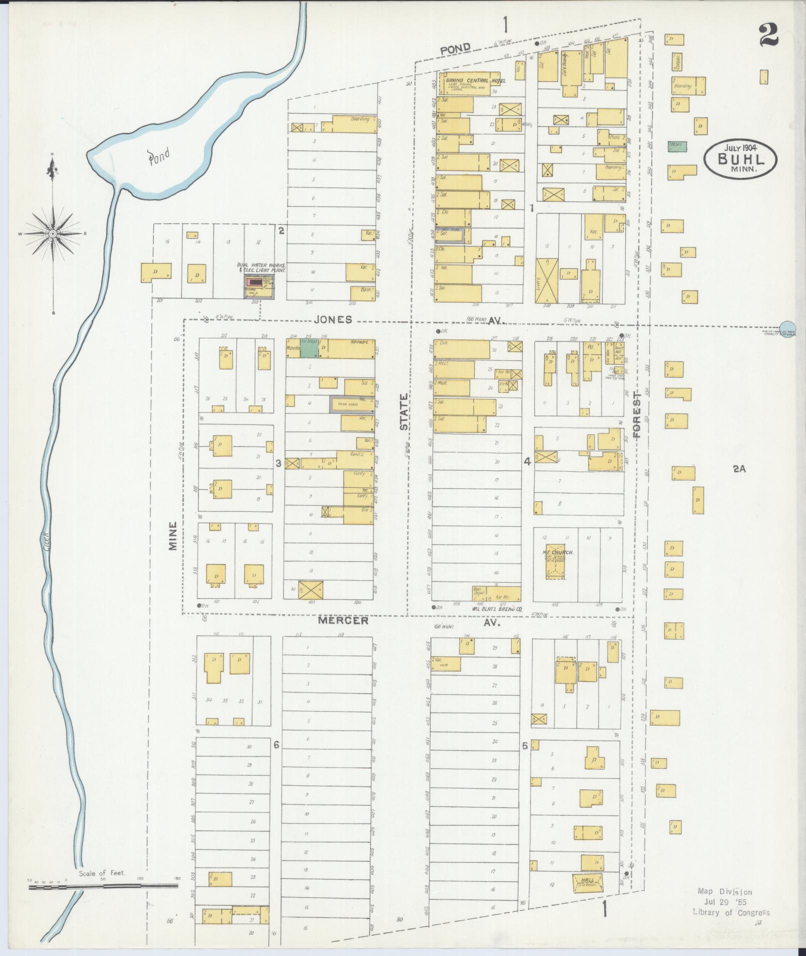Sanborn Fire Insurance Map from Buhl, Saint Louis County, Minnesota (1904), Sheet #0002 - Historic Sanborn Fire Insurance Map Print, vintage old map wall art, antique decor, genealogy gift, Minnesota Minnesota map