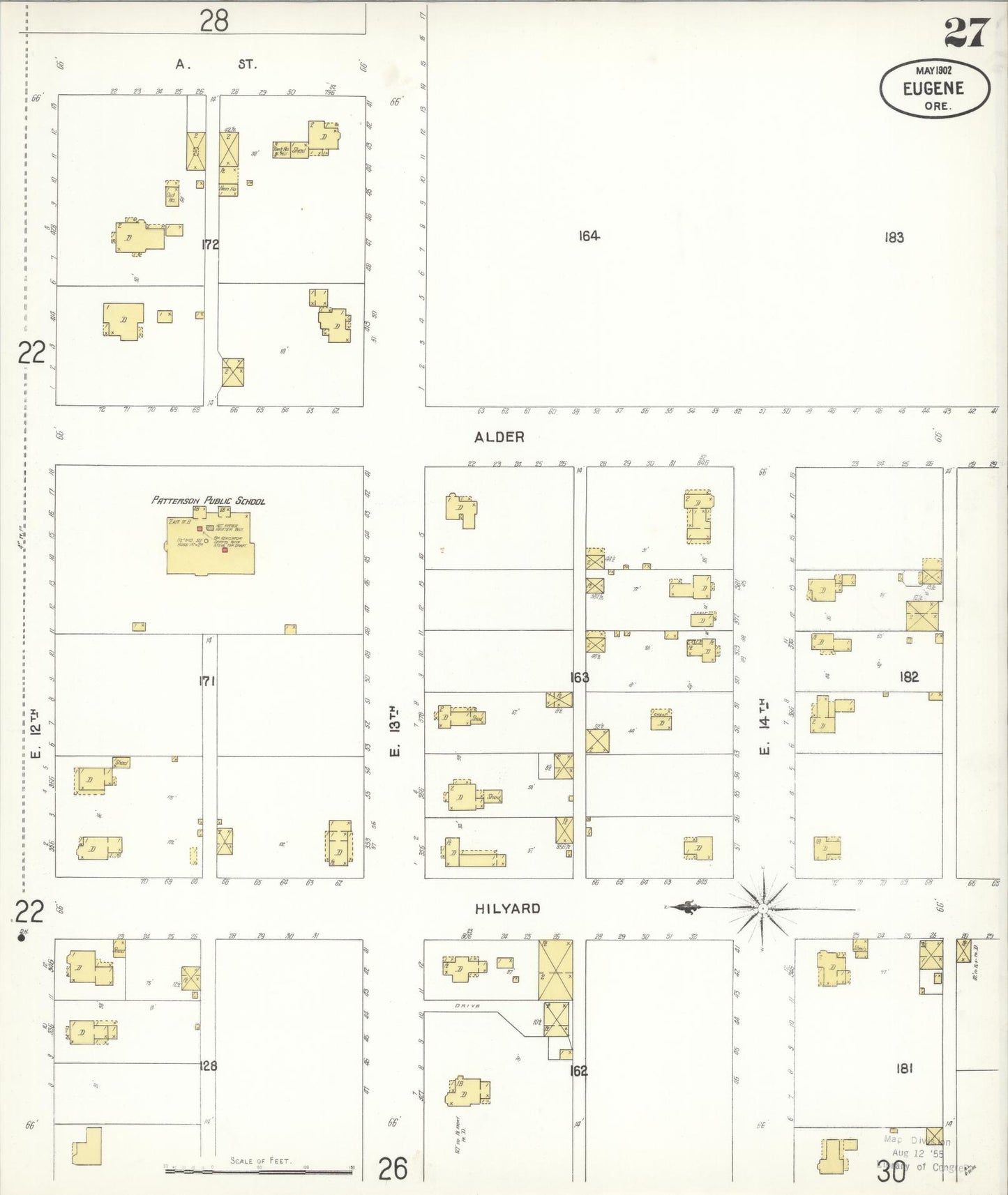 Sanborn Fire Insurance Map from Eugene, Lane County, Oregon (1902), Sheet #0027 - Historic Sanborn Fire Insurance Map Print, vintage old map wall art, antique decor, genealogy gift, Oregon Oregon map