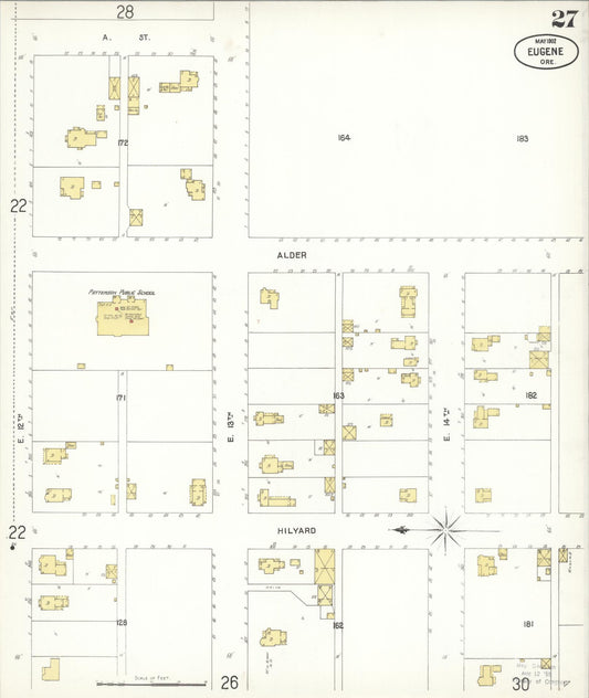 Sanborn Fire Insurance Map from Eugene, Lane County, Oregon (1902), Sheet #0027 - Historic Sanborn Fire Insurance Map Print, vintage old map wall art, antique decor, genealogy gift, Oregon Oregon map