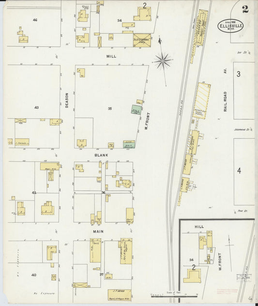 Sanborn Fire Insurance Map from Ellisville, Jones County, Mississippi (1898), Sheet #0002 - Historic Sanborn Fire Insurance Map Print, vintage old map wall art, antique decor, genealogy gift, Mississippi Mississippi map
