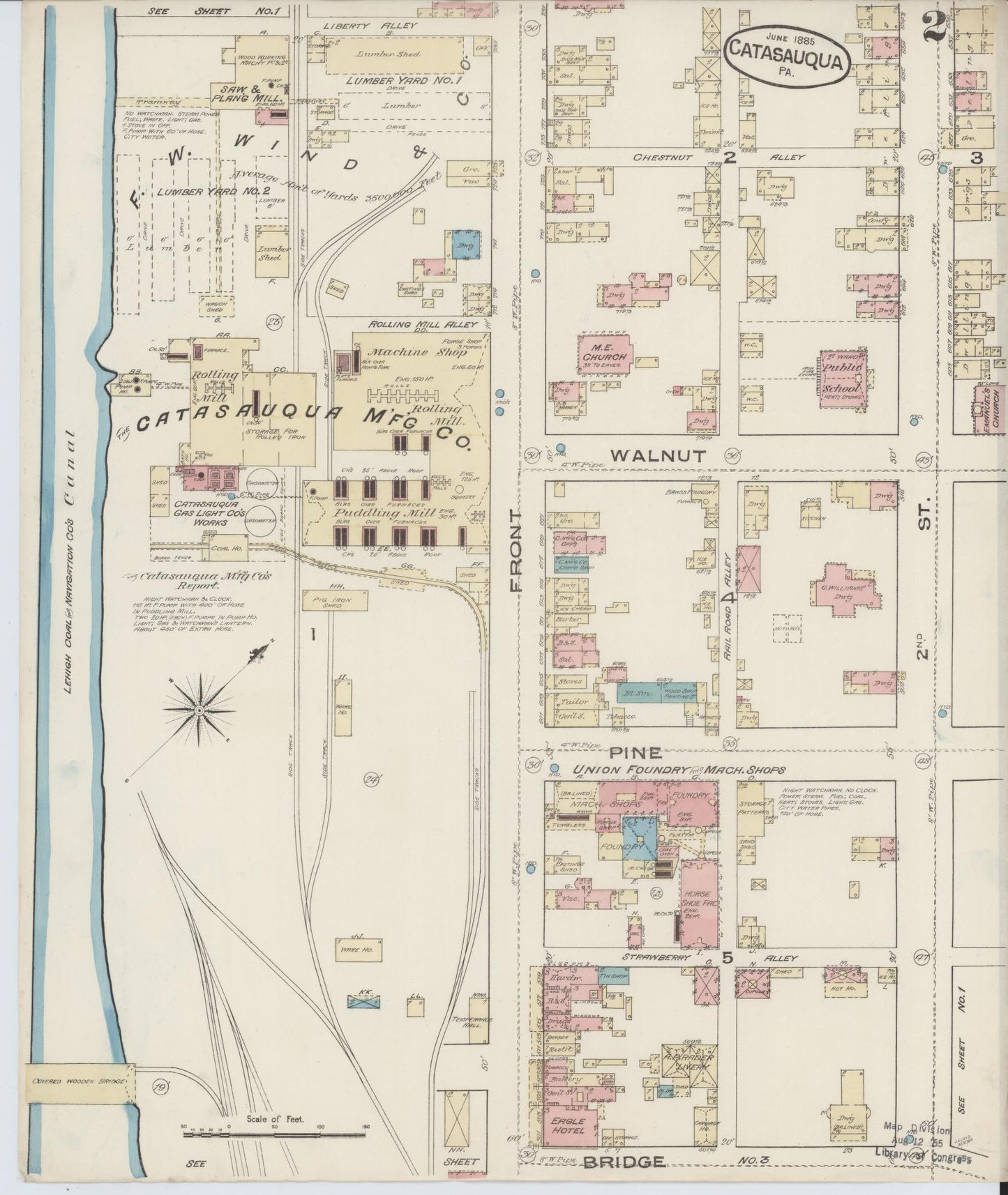 Sanborn Fire Insurance Map from Catasauqua, Lehigh County, Pennsylvania (1885), Sheet #0002 - Historic Sanborn Fire Insurance Map Print, vintage old map wall art, antique decor, genealogy gift, Pennsylvania Pennsylvania map