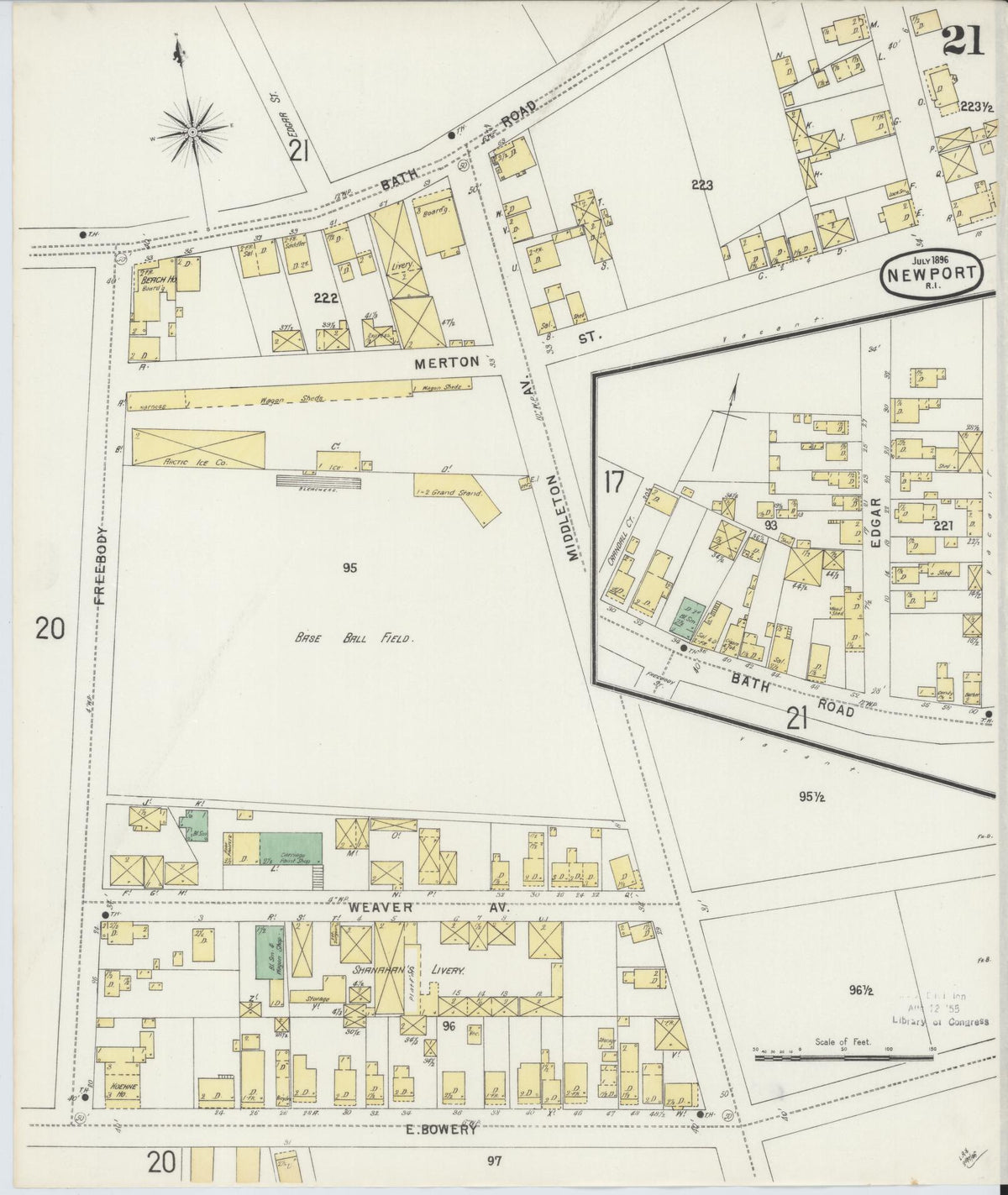 Sanborn Fire Insurance Map from Newport, Newport County, Rhode Island (1896), Sheet #0021 - Historic Sanborn Fire Insurance Map Print, vintage old map wall art, antique decor, genealogy gift, Rhode Island Rhode Island map
