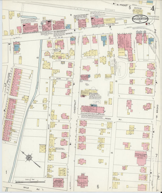 Sanborn Fire Insurance Map from Souderton, Montgomery County, Pennsylvania (1914), Sheet #0004 - Historic Sanborn Fire Insurance Map Print, vintage old map wall art, antique decor, genealogy gift, Pennsylvania Pennsylvania map