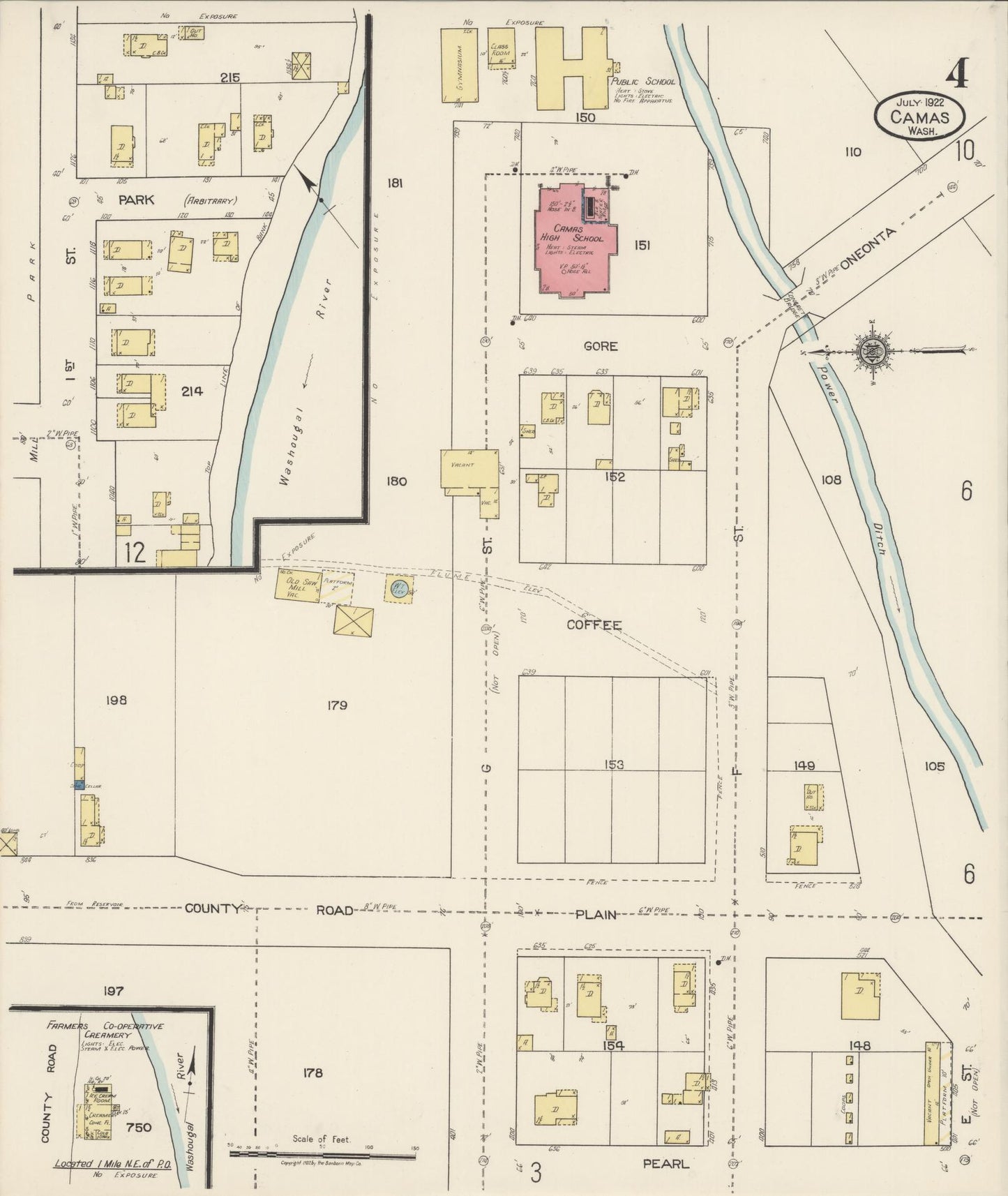 Sanborn Fire Insurance Map from Camas, Clark County, Washington (1922), Sheet #0004 - Complete Map Set gallery image, historic Sanborn map, vintage wall art, Washington Washington