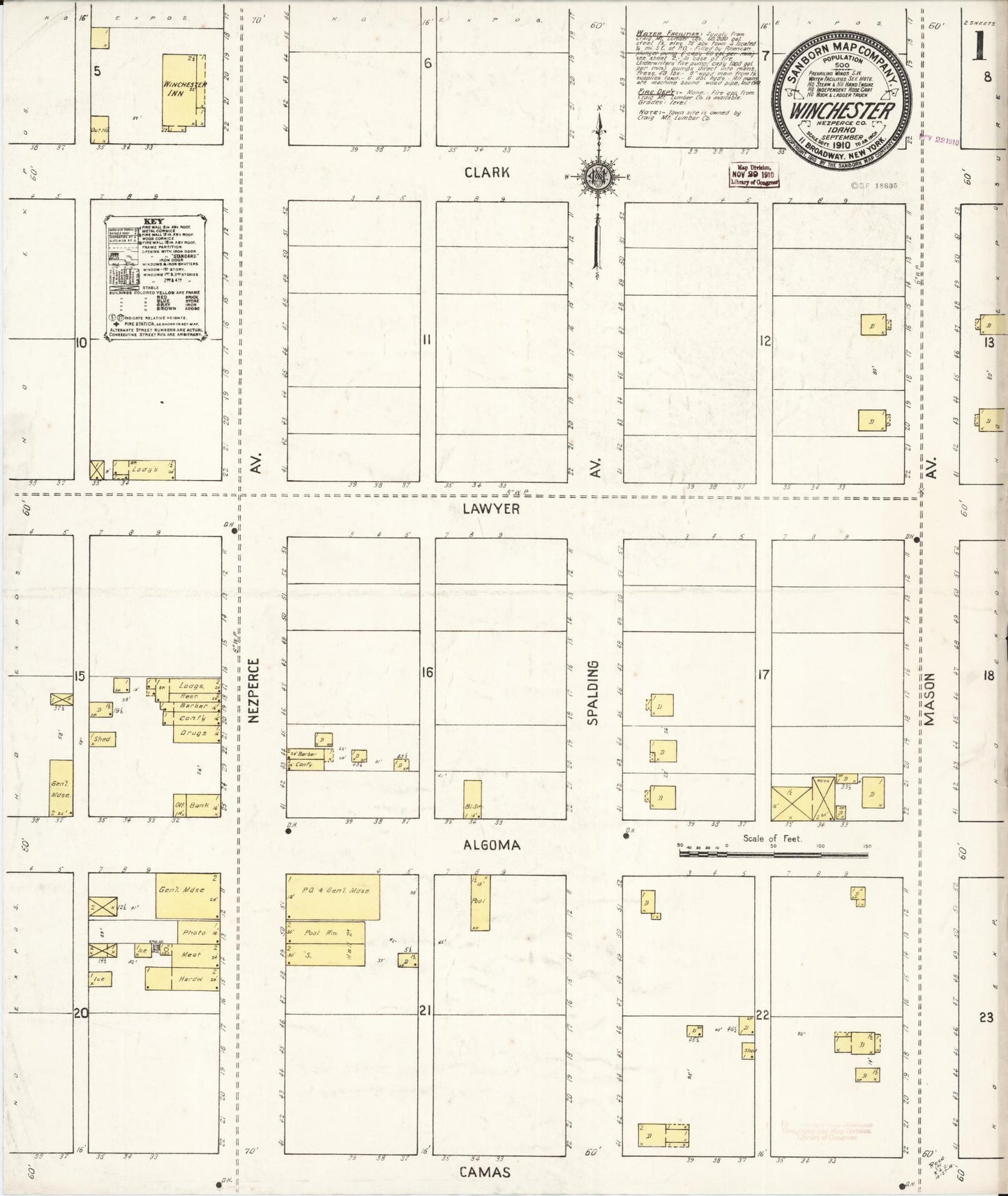 Sanborn Fire Insurance Map from Winchester, Lewis County, Idaho (1910), Sheet #0001 - Complete Map Set gallery image, historic Sanborn map, vintage wall art, Idaho Idaho