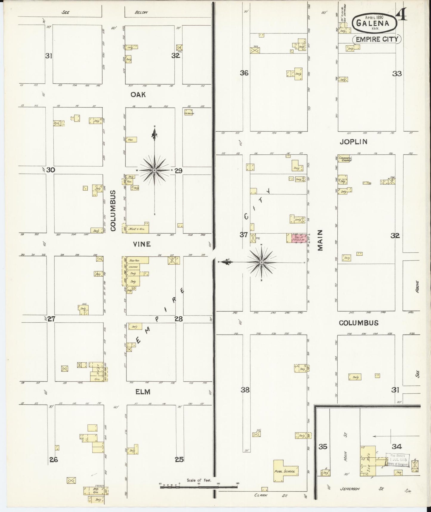 Sanborn Fire Insurance Map from Galena, Cherokee County, Kansas (1890), Sheet #0004 - Complete Map Set gallery image, historic Sanborn map, vintage wall art, Kansas Kansas