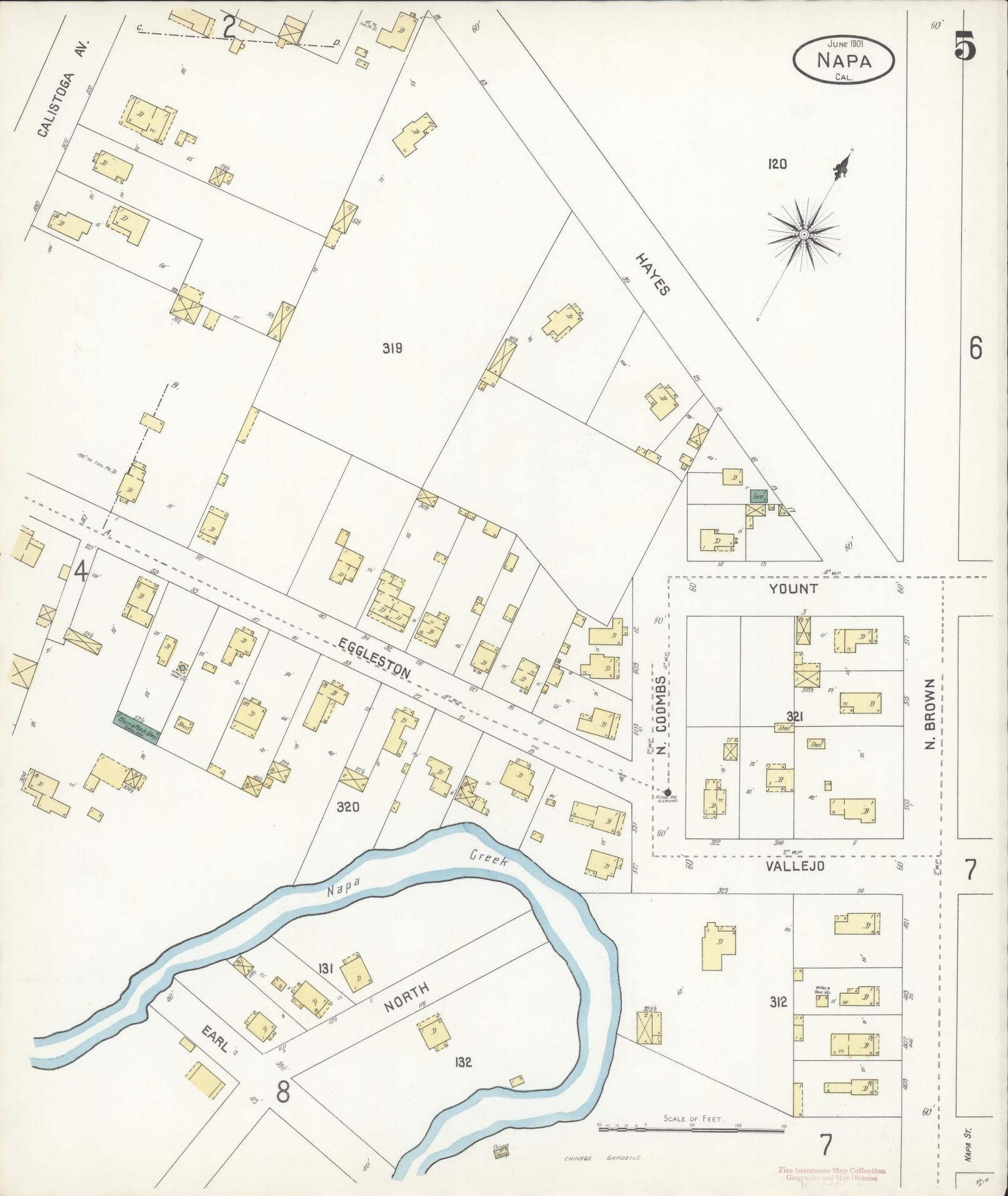 Sanborn Fire Insurance Map from Napa, Napa County, California (1901), Sheet #0005 - Complete Map Set gallery image, historic Sanborn map, vintage wall art, California California