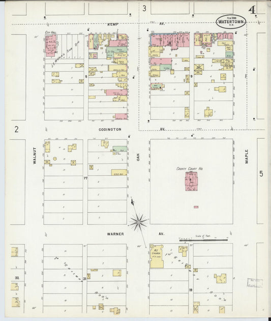 Sanborn Fire Insurance Map from Watertown, Codington County, South Dakota (1898), Sheet #0004 - Historic Sanborn Fire Insurance Map Print, vintage old map wall art, antique decor, genealogy gift, South Dakota South Dakota map