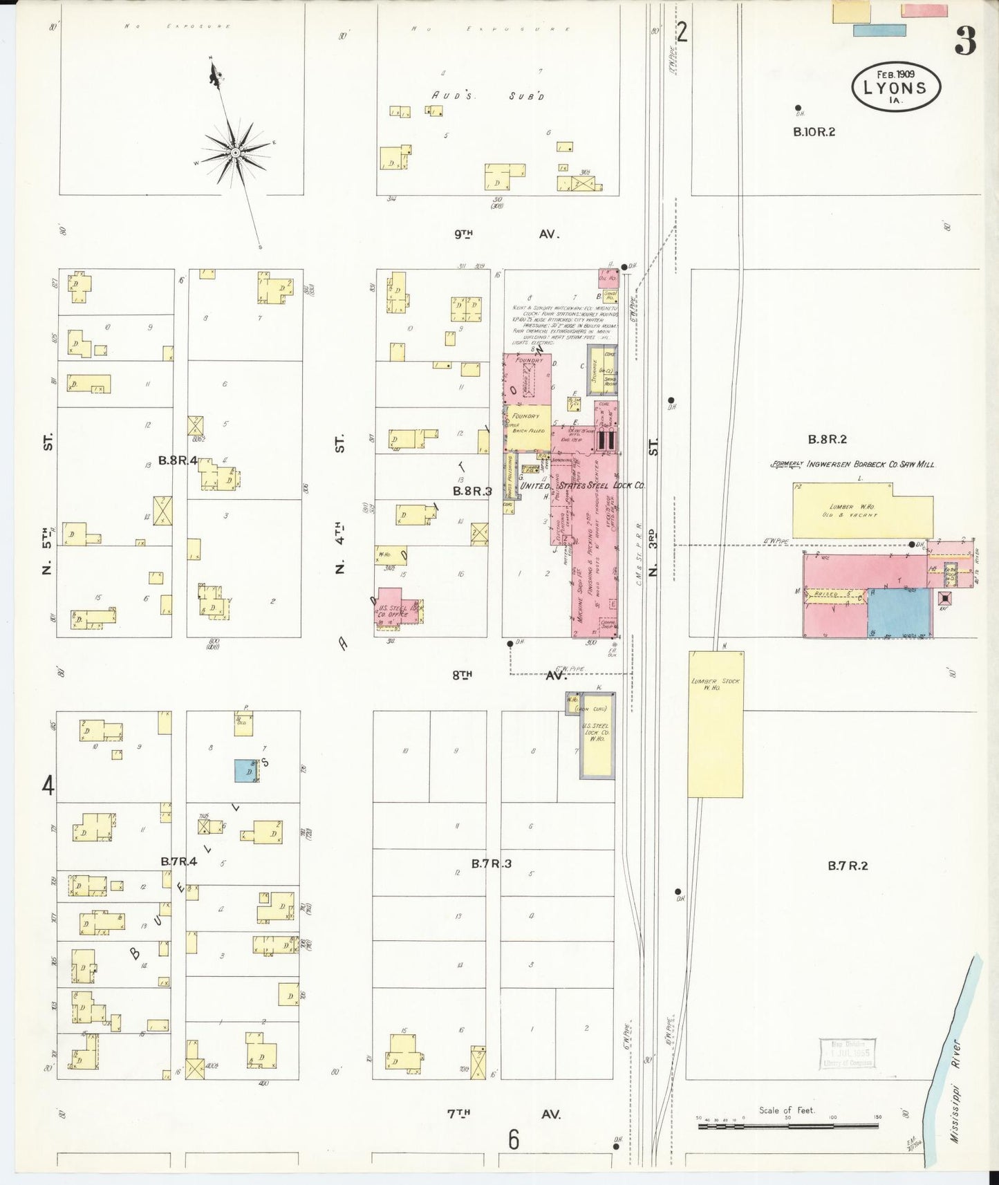 Sanborn Fire Insurance Map from Lyons, Clinton County, Iowa (1909), Sheet #0003 - Historic Sanborn Fire Insurance Map Print