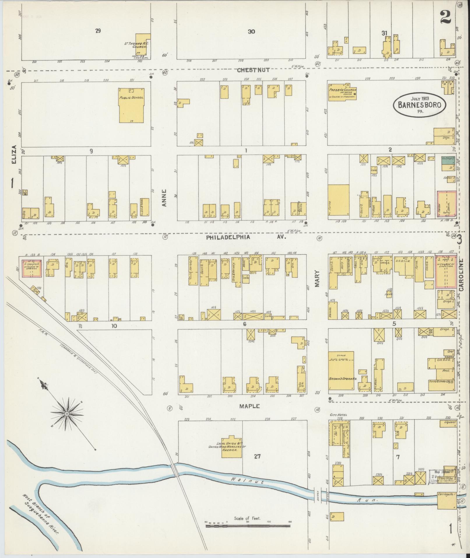 Sanborn Fire Insurance Map from Barnesboro, Cambria County, Pennsylvania (1903), Sheet #0002 - Historic Sanborn Fire Insurance Map Print, vintage old map wall art, antique decor, genealogy gift, Pennsylvania Pennsylvania map