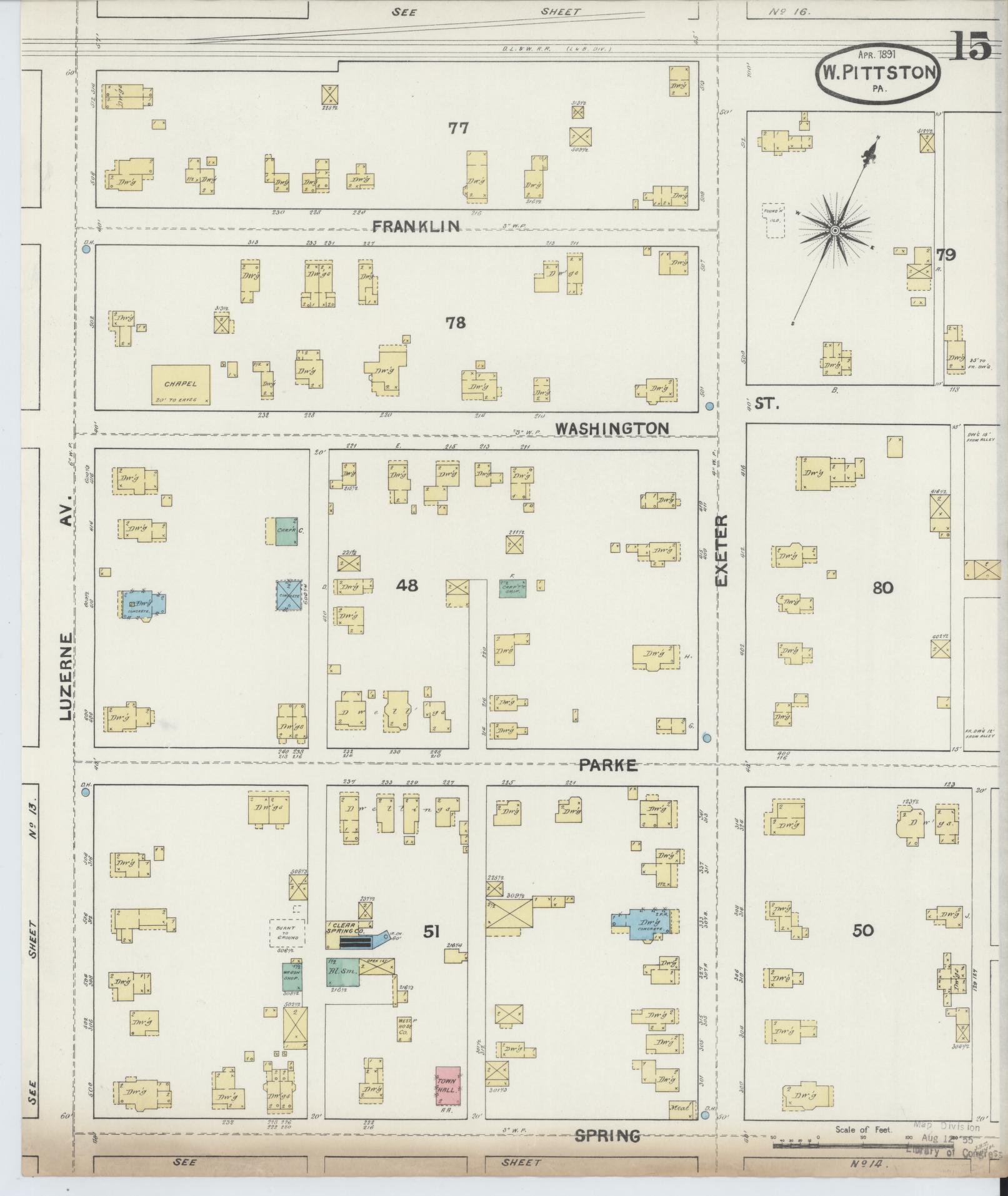 Sanborn Fire Insurance Map from Pittston, Luzerne County, Pennsylvania (1891), Sheet #0015 - Complete Map Set gallery image, historic Sanborn map, vintage wall art, Pennsylvania Pennsylvania