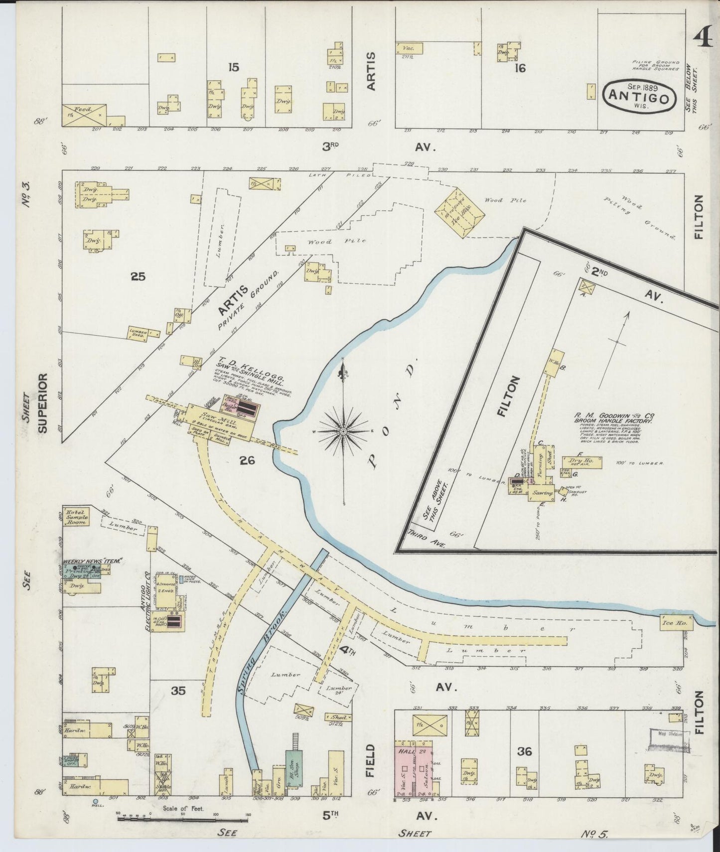Sanborn Fire Insurance Map from Antigo, Langlade County, Wisconsin (1889), Sheet #0004 - Historic Sanborn Fire Insurance Map Print, vintage old map wall art, antique decor, genealogy gift, Wisconsin Wisconsin map