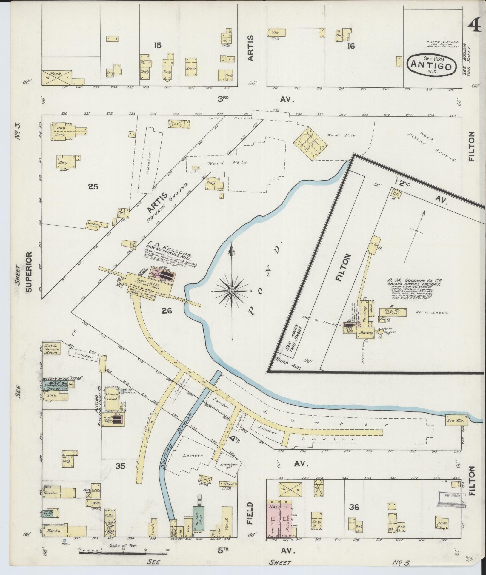 Sanborn Fire Insurance Map from Antigo, Langlade County, Wisconsin (1889), Sheet #0004 - Historic Sanborn Fire Insurance Map Print, vintage old map wall art, antique decor, genealogy gift, Wisconsin Wisconsin map