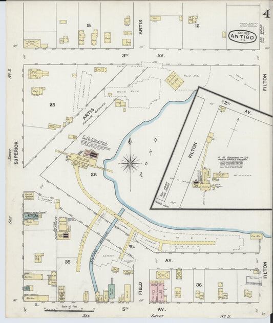 Sanborn Fire Insurance Map from Antigo, Langlade County, Wisconsin (1889), Sheet #0004 - Historic Sanborn Fire Insurance Map Print, vintage old map wall art, antique decor, genealogy gift, Wisconsin Wisconsin map