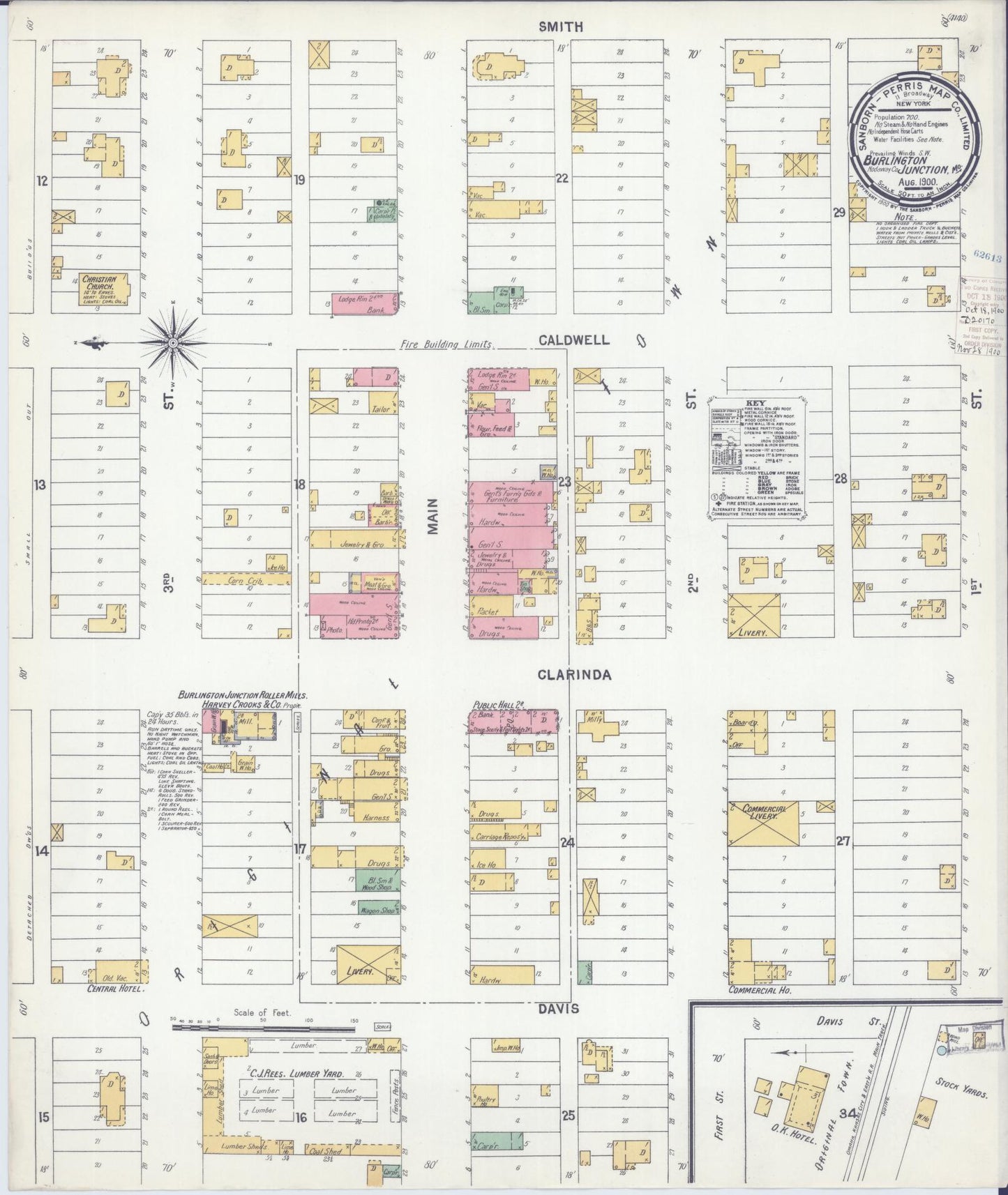 Sanborn Fire Insurance Map from Burlington Junction, Nodaway County, Missouri (1900), Sheet #0001 - Historic Sanborn Fire Insurance Map Print, vintage old map wall art, antique decor, genealogy gift, Missouri Missouri map