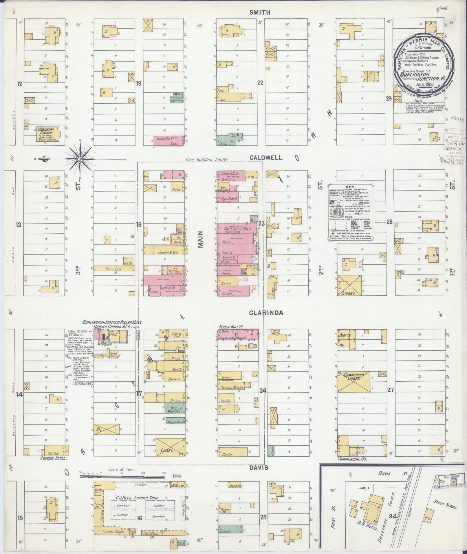 Sanborn Fire Insurance Map from Burlington Junction, Nodaway County, Missouri (1900), Sheet #0001 - Historic Sanborn Fire Insurance Map Print, vintage old map wall art, antique decor, genealogy gift, Missouri Missouri map
