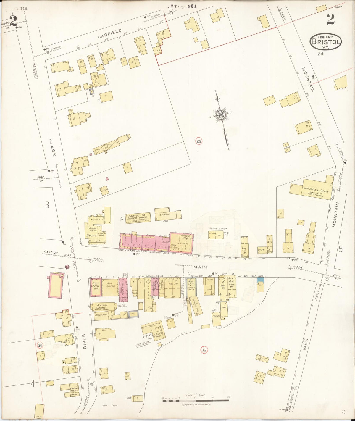 Sanborn Fire Insurance Map from Bristol, Addison County, Vermont (1935), Sheet #0002 - Historic Sanborn Fire Insurance Map Print, vintage old map wall art, antique decor, genealogy gift, Vermont Vermont map