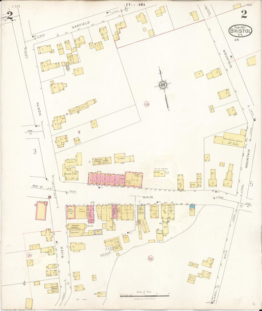 Sanborn Fire Insurance Map from Bristol, Addison County, Vermont (1935), Sheet #0002 - Historic Sanborn Fire Insurance Map Print, vintage old map wall art, antique decor, genealogy gift, Vermont Vermont map