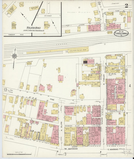 Sanborn Fire Insurance Map from Punxsutawney, Jefferson County, Pennsylvania (1912), Sheet #0002 - Historic Sanborn Fire Insurance Map Print, vintage old map wall art, antique decor, genealogy gift, Pennsylvania Pennsylvania map